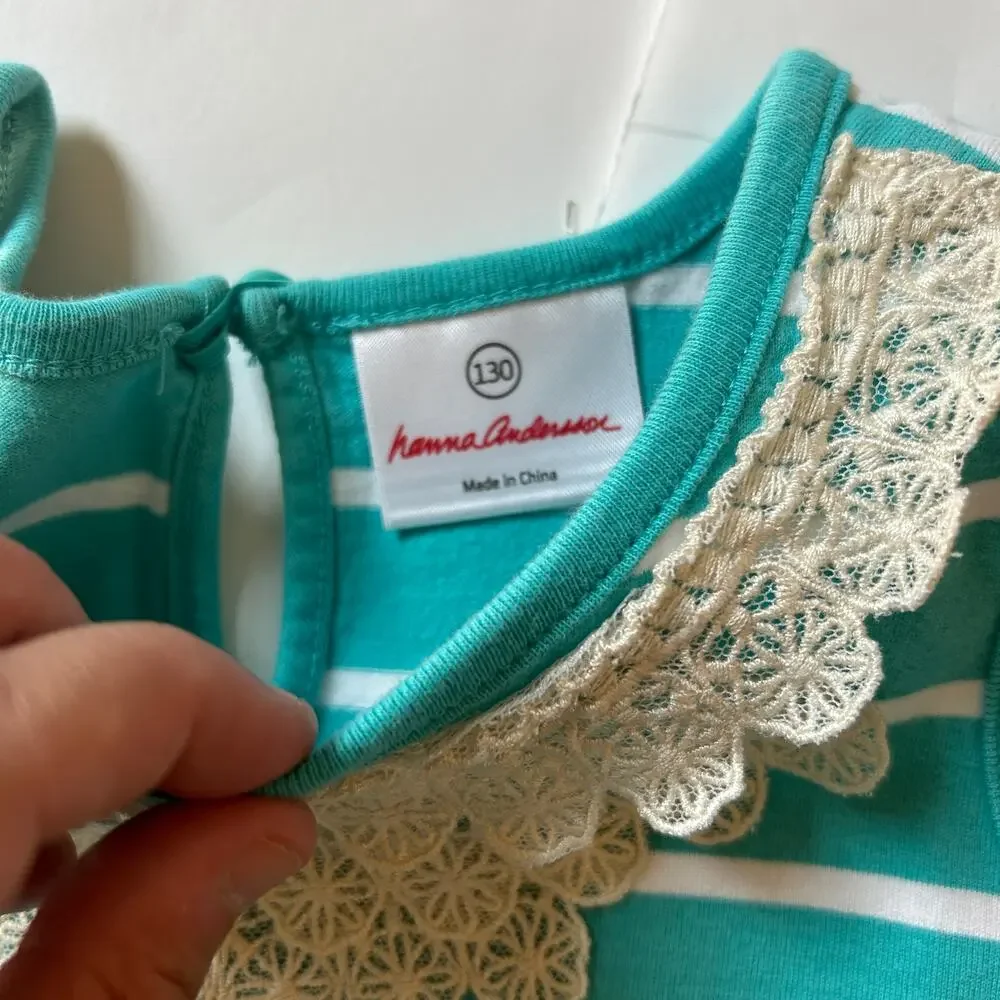 Hanna Andersson Teal Striped Dress 130